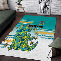 Cook Islands Va'a Race Area Rug Te Tatau Tattoos Sporty Style Turquoise Color - Polynesian Pride