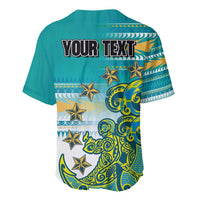 Personalised Cook Islands Va'a Race Baseball Jersey Te Tatau Tattoos Sporty Style Turquoise Color - Polynesian Pride