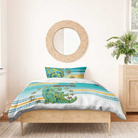 Cook Islands Va'a Race Bedding Set Te Tatau Tattoos Sporty Style Turquoise Color - Polynesian Pride