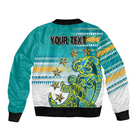 Personalised Cook Islands Va'a Race Bomber Jacket Te Tatau Tattoos Sporty Style Turquoise Color - Polynesian Pride