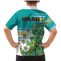 Personalised Cook Islands Va'a Race Family Matching Mermaid Dress and Hawaiian Shirt Te Tatau Tattoos Sporty Style Turquoise Color - Polynesian Pride