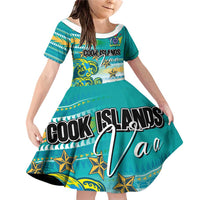 Personalised Cook Islands Va'a Race Family Matching Off Shoulder Short Dress and Hawaiian Shirt Te Tatau Tattoos Sporty Style Turquoise Color - Polynesian Pride