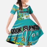 Personalised Cook Islands Va'a Race Family Matching Tank Maxi Dress and Hawaiian Shirt Te Tatau Tattoos Sporty Style Turquoise Color - Polynesian Pride