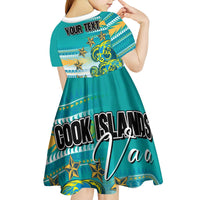 Personalised Cook Islands Va'a Race Kid Short Sleeve Dress Te Tatau Tattoos Sporty Style Turquoise Color - Polynesian Pride