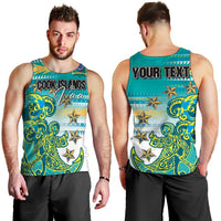 Personalised Cook Islands Va'a Race Men Tank Top Te Tatau Tattoos Sporty Style Turquoise Color - Polynesian Pride