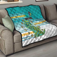 Cook Islands Va'a Race Quilt Te Tatau Tattoos Sporty Style Turquoise Color - Polynesian Pride