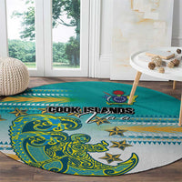 Cook Islands Va'a Race Round Carpet Te Tatau Tattoos Sporty Style Turquoise Color - Polynesian Pride