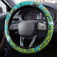 Cook Islands Va'a Race Steering Wheel Cover Te Tatau Tattoos Sporty Style Turquoise Color - Polynesian Pride