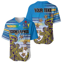 Personalised Cook Islands Va'a Race Baseball Jersey Te Tatau Tattoos Sporty Style Glory Blue Color - Polynesian Pride