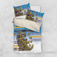 Cook Islands Va'a Race Bedding Set Te Tatau Tattoos Sporty Style Glory Blue Color - Polynesian Pride