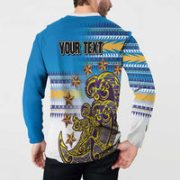Personalised Cook Islands Va'a Race Button Sweatshirt Te Tatau Tattoos Sporty Style Glory Blue Color LT03 - Polynesian Pride