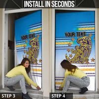Personalised Cook Islands Va'a Race Door Cover Te Tatau Tattoos Sporty Style Glory Blue Color LT03 - Polynesian Pride
