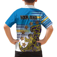Personalised Cook Islands Va'a Race Kid Hawaiian Shirt Te Tatau Tattoos Sporty Style Glory Blue Color - Polynesian Pride