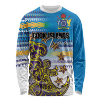 Personalised Cook Islands Va'a Race Long Sleeve Shirt Te Tatau Tattoos Sporty Style Glory Blue Color - Polynesian Pride