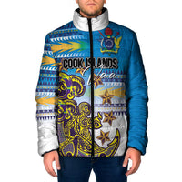 Personalised Cook Islands Va'a Race Padded Jacket Te Tatau Tattoos Sporty Style Glory Blue Color - Polynesian Pride