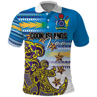Personalised Cook Islands Va'a Race Polo Shirt Te Tatau Tattoos Sporty Style Glory Blue Color - Polynesian Pride