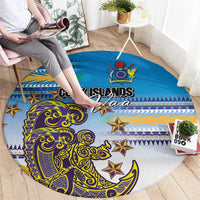 Cook Islands Va'a Race Round Carpet Te Tatau Tattoos Sporty Style Glory Blue Color LT03 - Polynesian Pride