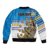 Personalised Cook Islands Va'a Race Sleeve Zip Bomber Jacket Te Tatau Tattoos Sporty Style Glory Blue Color - Polynesian Pride