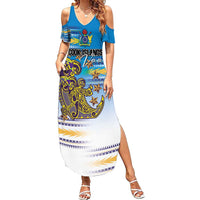 Personalised Cook Islands Va'a Race Summer Maxi Dress Te Tatau Tattoos Sporty Style Glory Blue Color - Polynesian Pride