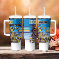 Personalised Cook Islands Va'a Race Tumbler With Handle Te Tatau Tattoos Sporty Style Glory Blue Color - Polynesian Pride