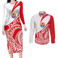 Personalised Tahiti Va'a Race Couples Matching Long Sleeve Bodycon Dress and Long Sleeve Button Shirt Polynesian Tattoos Sporty Style - Polynesian Pride