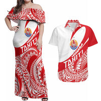 Personalised Tahiti Va'a Race Couples Matching Off Shoulder Maxi Dress and Hawaiian Shirt Polynesian Tattoos Sporty Style - Polynesian Pride