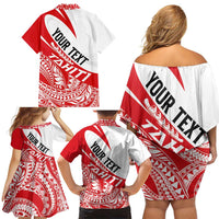 Personalised Tahiti Va'a Race Family Matching Off Shoulder Short Dress and Hawaiian Shirt Polynesian Tattoos Sporty Style - Polynesian Pride