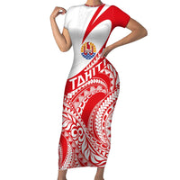 Personalised Tahiti Va'a Race Short Sleeve Bodycon Dress Polynesian Tattoos Sporty Style - Polynesian Pride