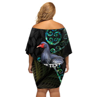 Custom Pukeko New Zealand Family Matching Off Shoulder Short Dress and Hawaiian Shirt Koru Papua Shell with Silver Fern Pattern LT03 - Polynesian Pride