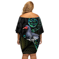 Custom Pukeko New Zealand Off Shoulder Short Dress Koru Papua Shell with Silver Fern Pattern LT03 - Polynesian Pride