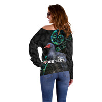 Custom Pukeko New Zealand Off Shoulder Sweater Koru Papua Shell with Silver Fern Pattern LT03 - Polynesian Pride