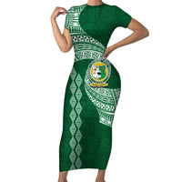 Tonga Lahaina High School Family Matching Short Sleeve Bodycon Dress and Hawaiian Shirt Traditional Ngatu and Polynesian Pattern LT03 Mom's Dress Green - Polynesian Pride