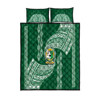 Tonga Lahaina High School Quilt Bed Set Traditional Ngatu and Polynesian Pattern LT03 Green - Polynesian Pride