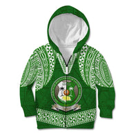 Tonga Liahona High School Kid Hoodie Traditional Ngatu and Polynesian Pattern LT03 Zip Hoodie Green - Polynesian Pride