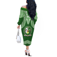 Tonga Liahona High School Off The Shoulder Long Sleeve Dress Traditional Ngatu and Polynesian Pattern LT03 - Polynesian Pride