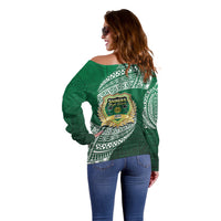 Tonga Saineha High School Off Shoulder Sweater Traditional Ngatu and Polynesian Pattern LT03 - Polynesian Pride