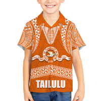 Tonga Tailulu College Family Matching Off Shoulder Short Dress and Hawaiian Shirt Traditional Ngatu and Polynesian Pattern LT03 Son's Shirt Orange - Polynesian Pride