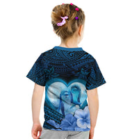 Dolphin Couple Love Story Valentine Day Kid T Shirt With Polynesian Tribal Tattoo Blue Style LT03 - Polynesian Pride
