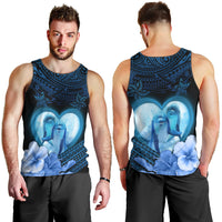 Dolphin Couple Love Story Valentine Day Men Tank Top With Polynesian Tribal Tattoo Blue Style LT03 - Polynesian Pride