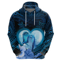 Dolphin Couple Love Story Valentine Day Zip Hoodie With Polynesian Tribal Tattoo Blue Style LT03 - Polynesian Pride
