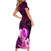 Dolphin Couple Love Story Valentine Day Family Matching Short Sleeve Bodycon Dress and Hawaiian Shirt With Polynesian Tribal Tattoo Pink Style LT03 - Polynesian Pride