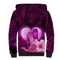 Dolphin Couple Love Story Valentine Day Sherpa Hoodie With Polynesian Tribal Tattoo Pink Style LT03 - Polynesian Pride