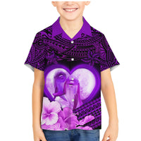 Dolphin Couple Love Story Valentine Day Family Matching Mermaid Dress and Hawaiian Shirt With Polynesian Tribal Tattoo Purple Style LT03 Son's Shirt Purple - Polynesian Pride