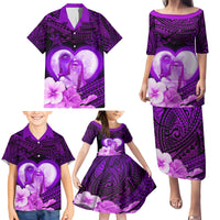 Dolphin Couple Love Story Valentine Day Family Matching Puletasi and Hawaiian Shirt With Polynesian Tribal Tattoo Purple Style LT03 - Polynesian Pride