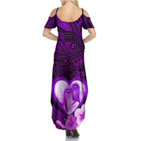 Dolphin Couple Love Story Valentine Day Summer Maxi Dress With Polynesian Tribal Tattoo Purple Style LT03 - Polynesian Pride