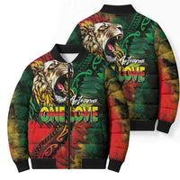 Aotearoa One Love Bomber Puffer Jacket Reggae Lion with Kakahu Huruhuru LT03 - Polynesian Pride