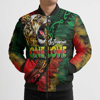 Aotearoa One Love Bomber Puffer Jacket Reggae Lion with Kakahu Huruhuru LT03 - Polynesian Pride