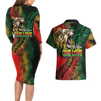 Aotearoa One Love Couples Matching Long Sleeve Bodycon Dress and Hawaiian Shirt Reggae Lion with Kakahu Huruhuru