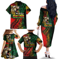 Aotearoa One Love Family Matching Off The Shoulder Long Sleeve Dress and Hawaiian Shirt Reggae Lion with Kakahu Huruhuru