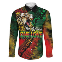 Aotearoa One Love Family Matching Puletasi and Hawaiian Shirt Reggae Lion with Kakahu Huruhuru LT03 Dad's Shirt - Long Sleeve Black - Polynesian Pride